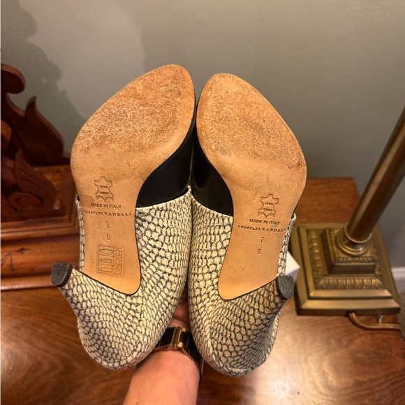 Loeffler Randall Black Leather Cream Snakeskin Colorblock 3.75”Heels Size 7 $428 - Picture 9 of 12